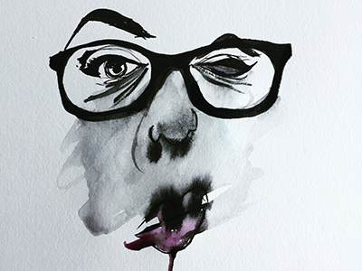 Nicole Watercolor Smudge art black brush eyebrows eyes face glasses lips painting portrait smudge watercolor