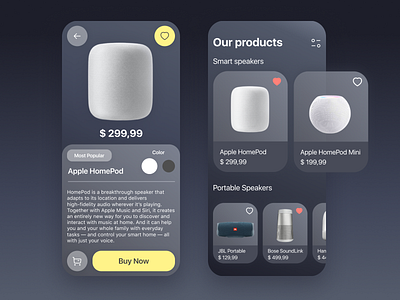 E-Commerce App Concept with Glassmorphism | Dark Theme app catalog dark dark app dark theme dark ui design ecommerce ecommerce app glass glassmorphism minimal mobile mobile ui shop shopping app ui uiux