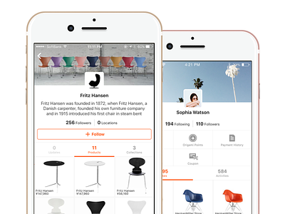Profile app avater design ec follow product profile shopping ui ux visual