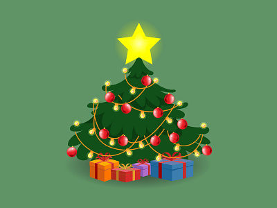 Festive Christmas tree in cartoon style vector illustration christmas design illustraion present tree