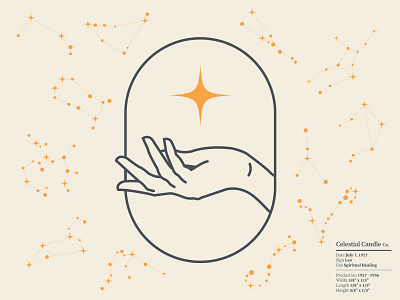 Celestial. branding calm candle celestial constellation grey hand illustraion line art pattern peaceful reach sign star starburst stars vector yellow zodiac