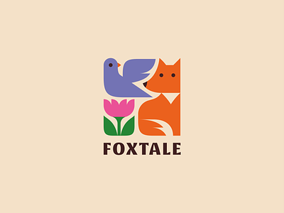 Foxtale animal bird branding cute flower fox logo tale