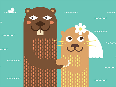 Wedding invitation beaver otter wedding
