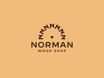 Norman Wood Shop branding circular logo n negative space saw wood