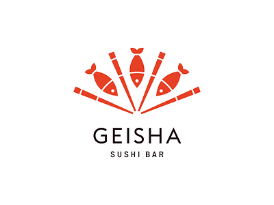 Geisha chopsticks fan fish logo sushi