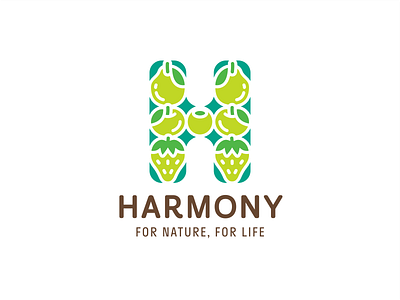 Harmony apple balance berries branding dessert fruit green h harmony logo logotype pear strawberry vegan