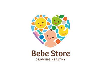 Bebe Store apple baby branding cubes heart logo pill sky sun toothbrush water