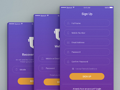Sign-Up Design Concept ios ui login design mobile application recover password design sign up design sketch design