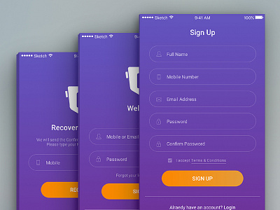 Sign-up Concept ios ui login design mobile application recover password design sign up design sketch design