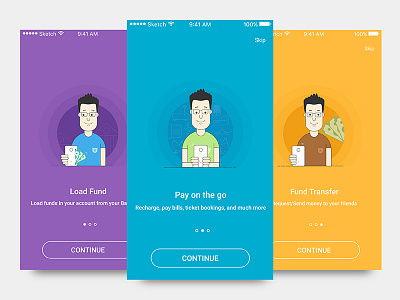 Walk-through UI Design mobile app on boarding screen payment app walkthrough screen