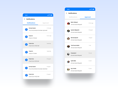 Notifications and Approval Screen - Mandiri Attendance approval banking chatting design leave management notifications ui ux ui design ux design