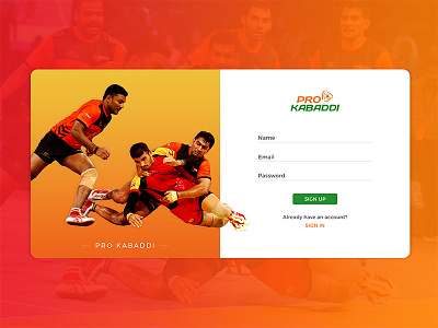 Sign Up Page for Pro Kabaddi