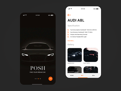 Posh - Car Mobile App Inspiration Design 🖤 adobe xd app design branding car app design creative design minimal mobile app design ui uiux ux ux design uxui
