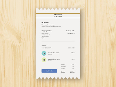 Email Receipt dailyui design ecommerce ecommerce design email receipt email template order shop ui ui design wood