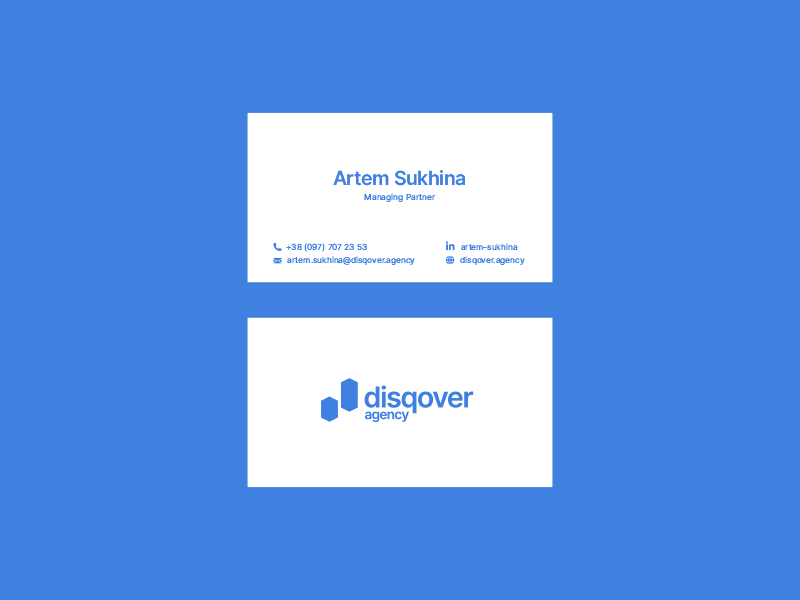 Disqover Agency Business Card animation branding business card card gif grid identity typography