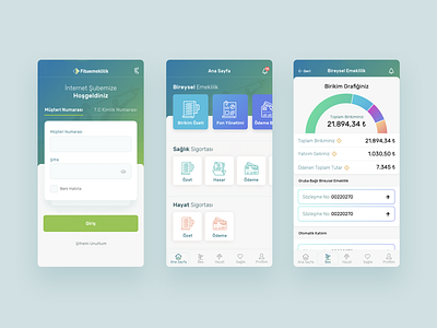 Fibaemeklilik - Plan your Retirement, Mobil App bank app chart gricreative login screen mobile mobile app mobile design retirement scroll ui ux