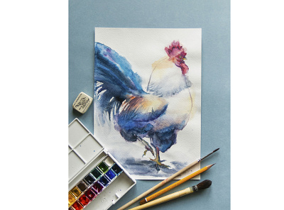 Rooster watercolor bird freehand drawing paints picture rooster watercolor watercolor cut