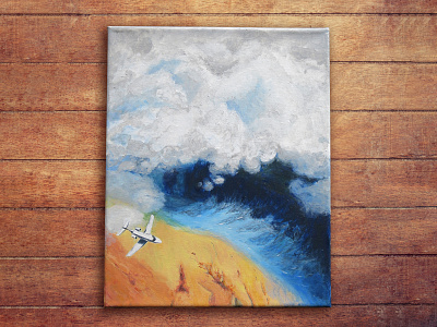 Plane and clouds acrylic aircraft canvas clouds flight freehand drawing illustration scenery sky water