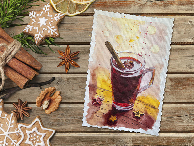 Spicy mulled wine christmas christmas card freehand drawing holiday hot mulled wine illustration mulled wine new year picture spicy watercolor wine