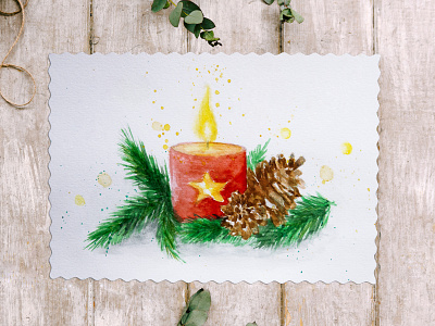 Christmas candle burning candle candle checking the tree christmas christmas tree freehand drawing holiday holidays illustration new year picture tree watercolor