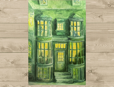 Ollivander's Store (Harry Potter) freehand drawing illustration picture watercolor