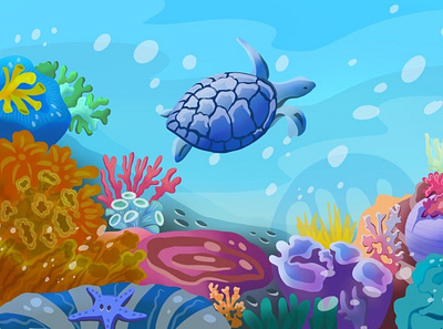 Ocean coral illustration nature ocean picture sea sea turtle seaweed turtle underwater world water