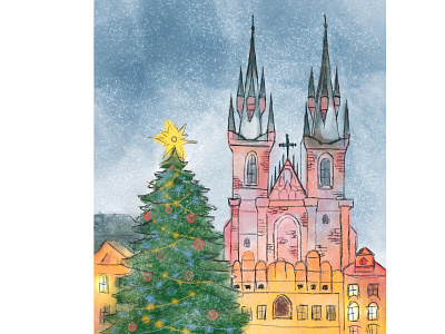 Christmas in Prague christmas design drawing graphic design holidays illustration liner new year picture prague procreate snow watercolor winter