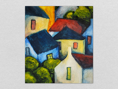 Bright houses brightly color design freehand drawing graphic design houses illustration juicy nature paints picture sun town watercolor
