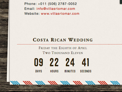 Airmail Wedding Website - Countdown Detail airmail countdown timer paper website wedding wood