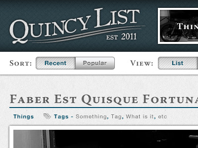 Quincy List - Header & Blog Entry Title blog button header photo tags website