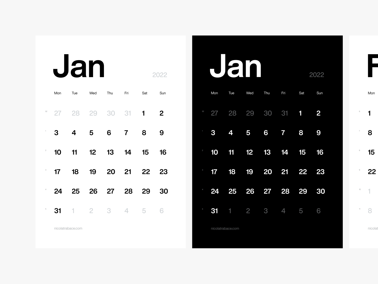 Minimal clean calendar by Nicola Trabace on Dribbble