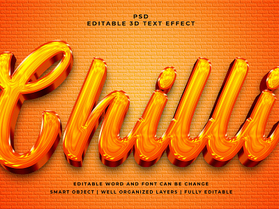 Chilli 3D Editable PSD Text Effect 3d psd text effect 3d text 3d text effect 3d vector text effect design graphic design illustration logo psd text effect