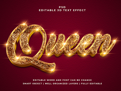 Queen 3D Editable PSD Text Effect 3d psd text effect 3d text 3d text effect 3d vector text effect design graphic design illustration logo psd text effect