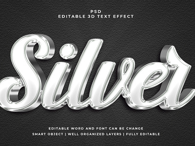 Silver 3D Editable PSD Text Effect 3d psd text effect 3d text 3d text effect 3d vector text effect design graphic design illustration logo psd text effect