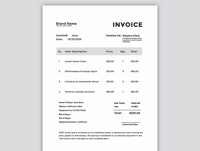 Invoice design branding business design email invoice money sale shipping simple design size template