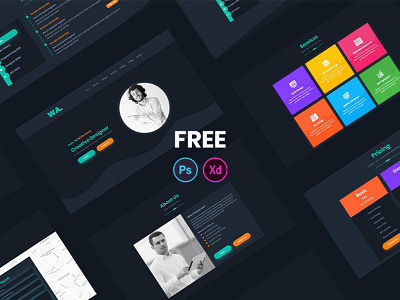 Cv Resume One Page XD & PSD Template Free colorful cv resume template cv template dark theme free freebie freebies light theme psd template xd template xd ui kit