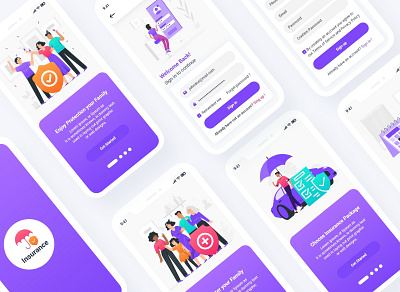 Insurance Mobile App UI Template android colorful family insurance fire insurance health insurance home insurance insurance ios life insurance marine insurance psd template ui ux