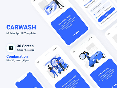 Car Wash Mobile App UI Template appointment automobiles booking car car washing app carwash creative dark full app garage modern parking psd vehicle wash washing