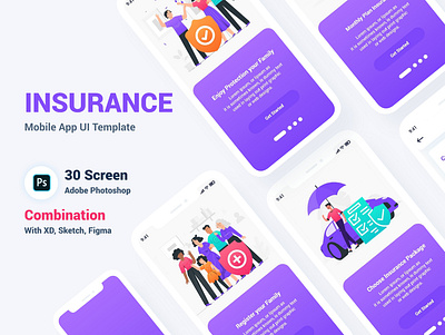 Insurance Mobile App UI Template android branding colorful family insurance fire insurance freelancer health insurance home insurance illustration insurance ios life insurance marine insurance psd template ui ux