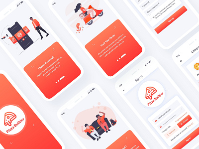 Pizza Builder Mobile App UI Template burger clean delivery food interface ios iphone menu mobile modern online order pizza pizza builder psd template rating ui user interface xd design