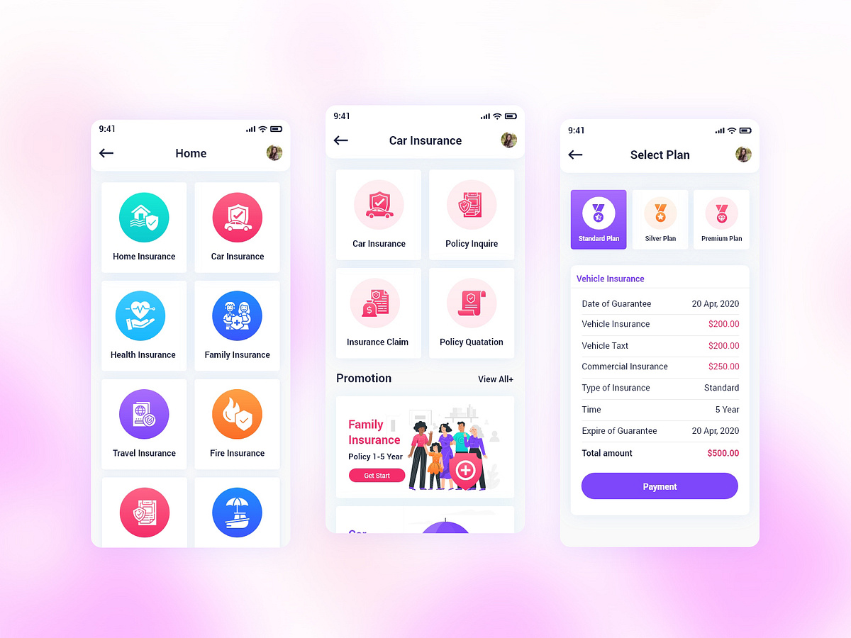 Insurance Mobile App UI Template by Tauhid Hasan on Dribbble