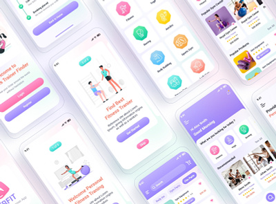 Health Fitness Trainer Mobile App UI Template app ui card ui fitness fitness app ui gym app health mobile app mobile app ui ui video workout yoga