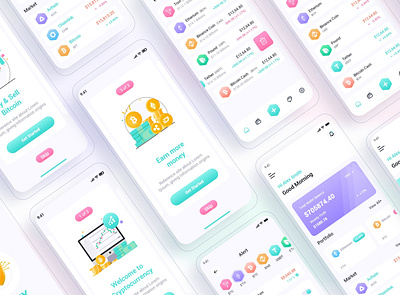 Crypto Wallet Mobile App UI Kits bitcoin card design coin currency crypto trading currency exchange digital currency ethereum ico mining share market ui ui design ux design