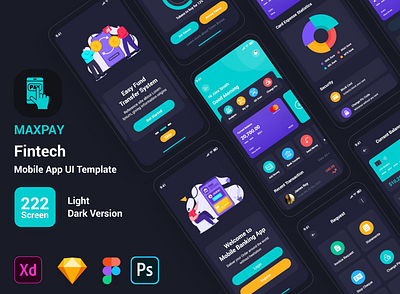 Maxpay – Fintech Mobile App UI Kits adobe xd banking app case study dark dark app figma finance app fintech free freebies light mobile app design mobile banking money management saving sketch ui ui design ux design