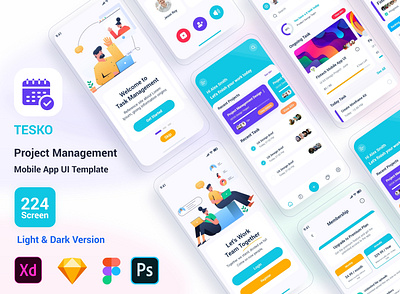 Tesko – Project Management Mobile App UI Template app asana app calendar collaboration figma free freebies iso jira kanban manager mobile app productivity project management task manager template todo app trello app ui uikits