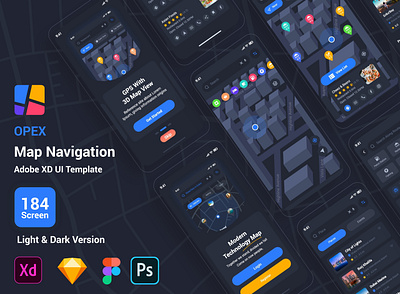 Opex – Map Navigation Figma UI Template app casestudy dark direction download figma free geolocation gps map mobile navigation place route template tracking ui ui kits ux