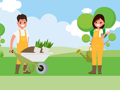 Couple of garden workers couple design flat free garden illustration natural of workers