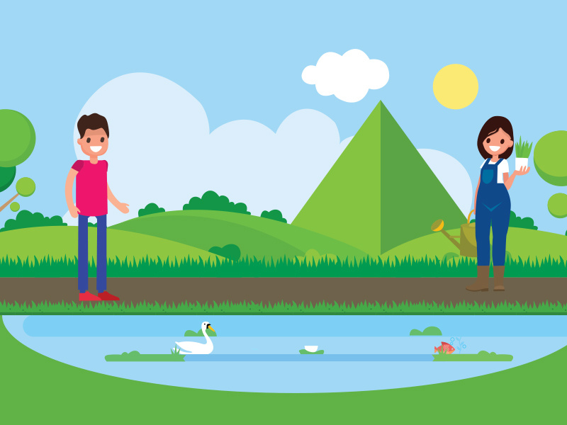 Landscape design background village flat natural in illustration free design landscape