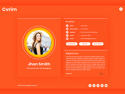 CV Resume Virtual vCard Portfolio HTML5 Template