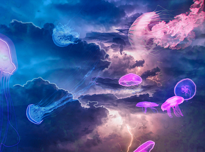 Jellyfish blue design graphic design jellyfish lightning neon photoshop purple unreal